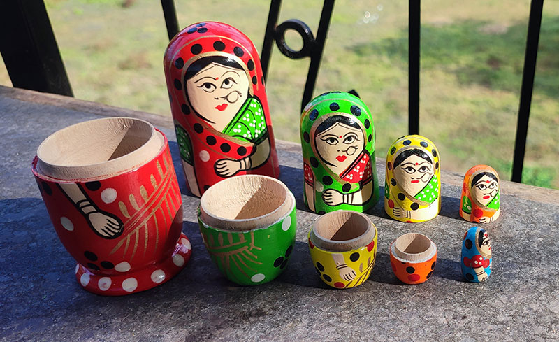 Traditional Matryoshka dolls arranged in a row